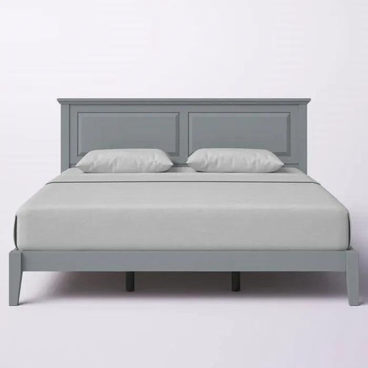 King solid oak platform bed with paneled headboard in grey on Tampa Home & Garden Store