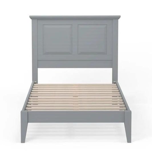 Twin solid oak platform bed frame with headboard in grey finish, slatted foundation on Tampa Home & Garden Store