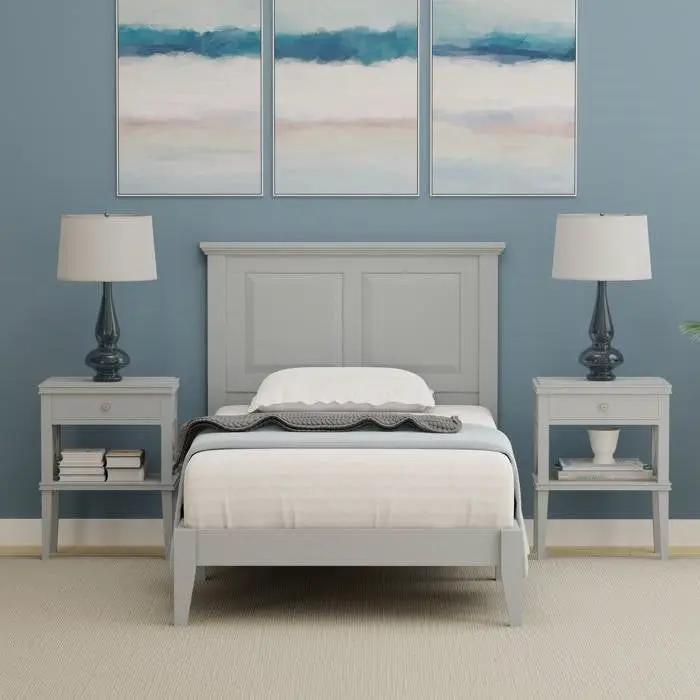 Twin Traditional Solid Oak Wooden Platform Bed Frame with Headboard in Grey - Tampa Home & Garden Store