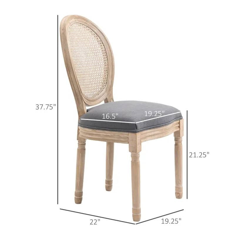 Juego de 2 sillas de comedor vintage sin brazos con respaldo de ratán y acabado gris lavado