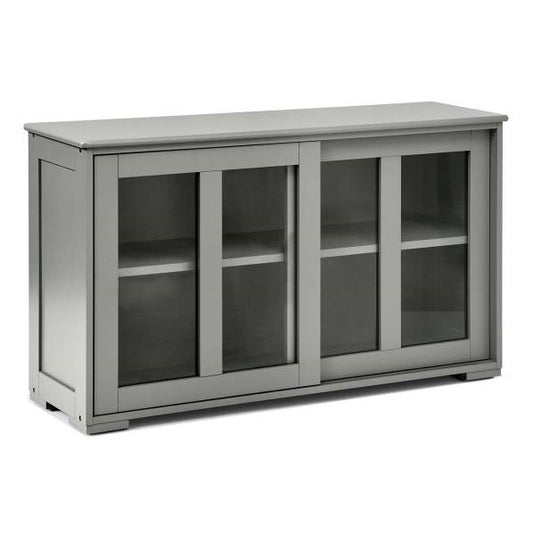 Mueble aparador bufé de cocina en madera gris con puerta corredera de cristal