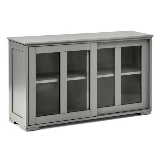 Grey wood buffet sideboard with glass sliding doors by HomePacific, dining room storage cabinet on Tampa Home & Garden Store