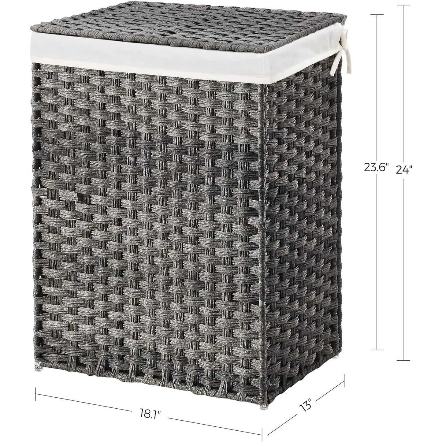 Grey Rattan Plastic Laundry Hamper Basket w/ Lid and Removable Cotton Liner Bag - Tampa Home & Garden Store