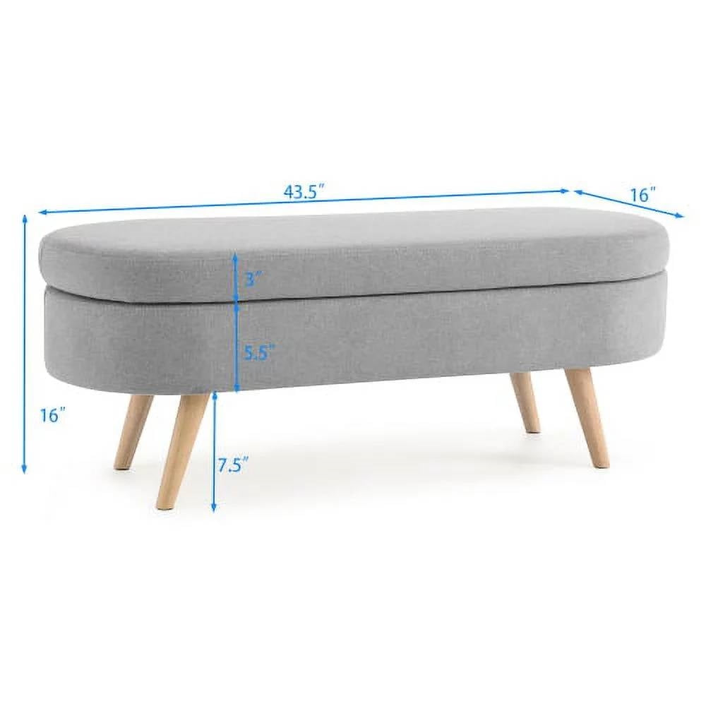 Banco de almacenamiento de lino gris para dormitorio, estilo bohemio moderno de mediados de siglo