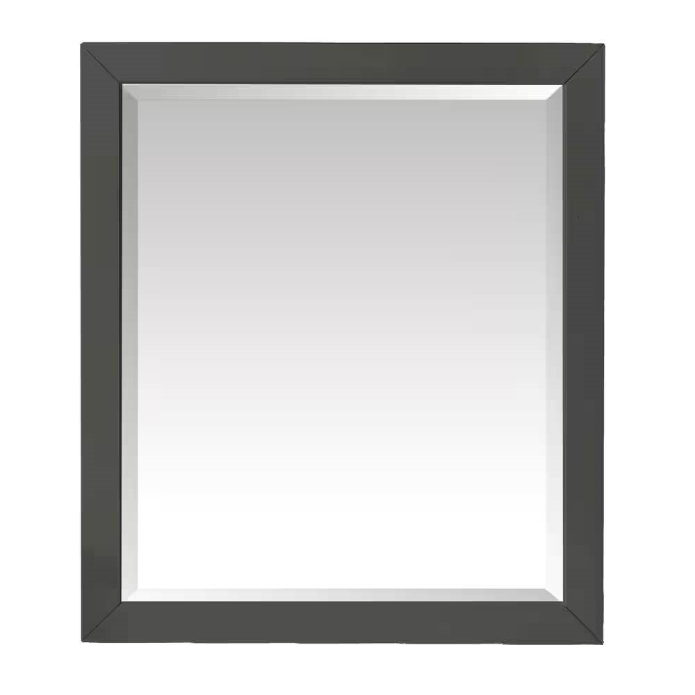Espejo de baño de pared de 32 x 28 pulgadas con marco de madera maciza gris