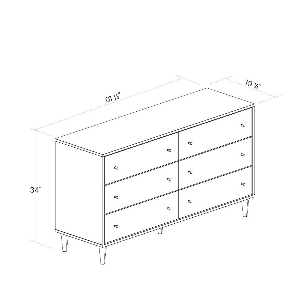 Farmhouse Rustic Walnut Mid Century 6-Drawer Dresser by HomePacific, two-column with tapered legs on Tampa Home & Garden Store
