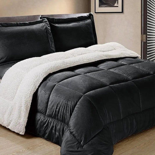 Twin size 2 piece Sherpa comforter set black bedding with plush material on Tampa Home & Garden Store