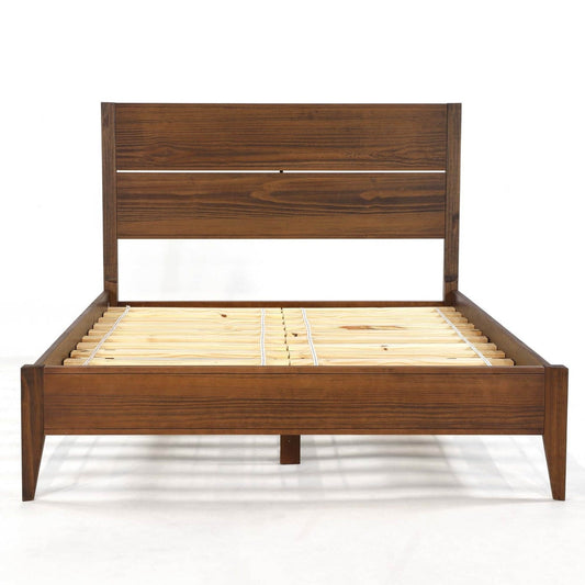 Queen Size Rustic Walnut Mid Century Slatted Platform Bed - Tampa Home & Garden Store