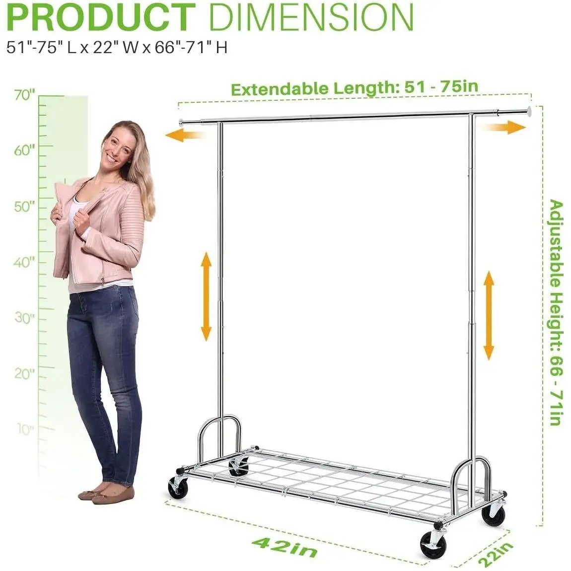 Heavy Duty Metal Clothing Garment Rack with Lockable Wheels - 450 lbs. Capacity - Tampa Home & Garden Store