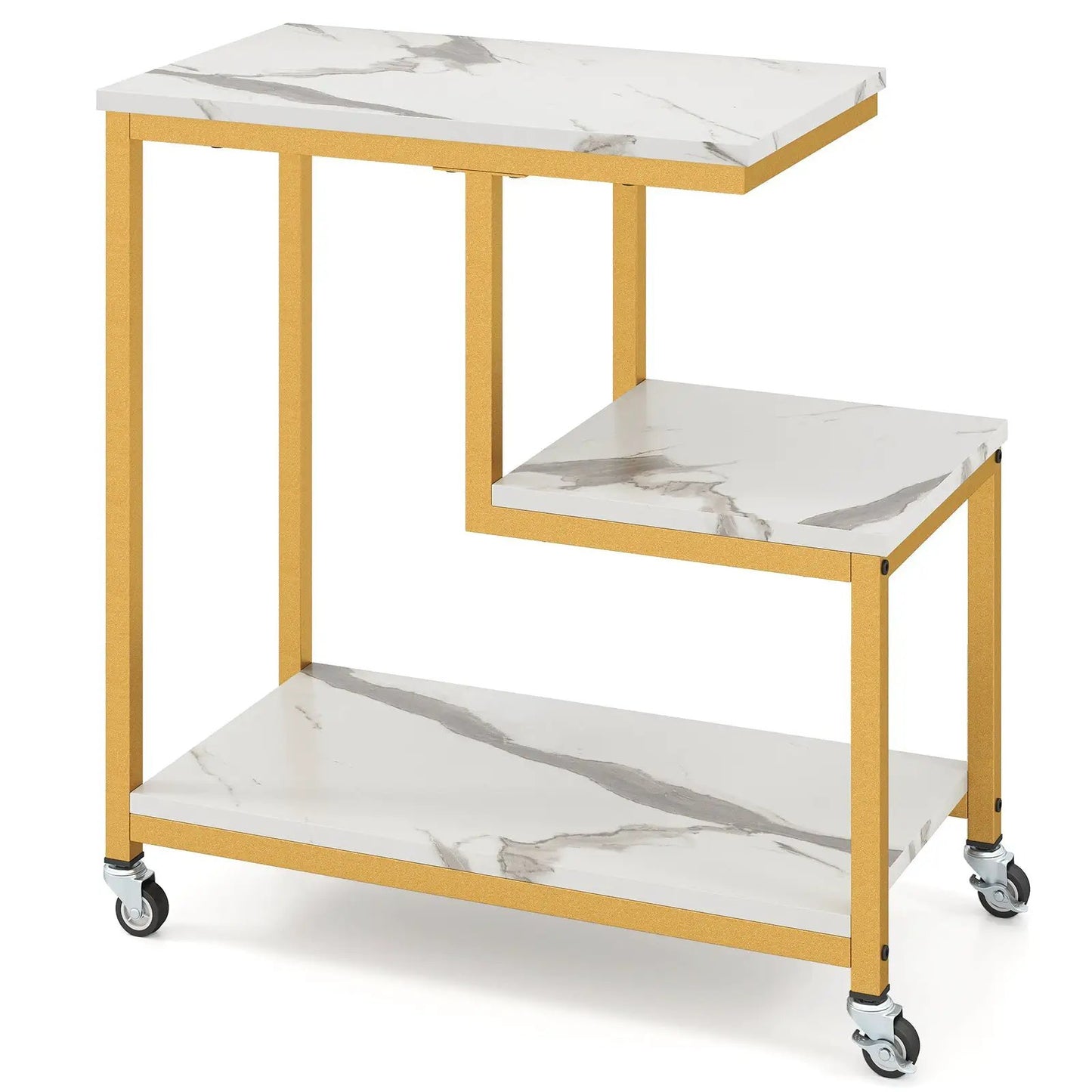G-shaped Side Table 3-Tier Mobile End Table with Open Shelves-Rustic Brown - Tampa Home & Garden Store