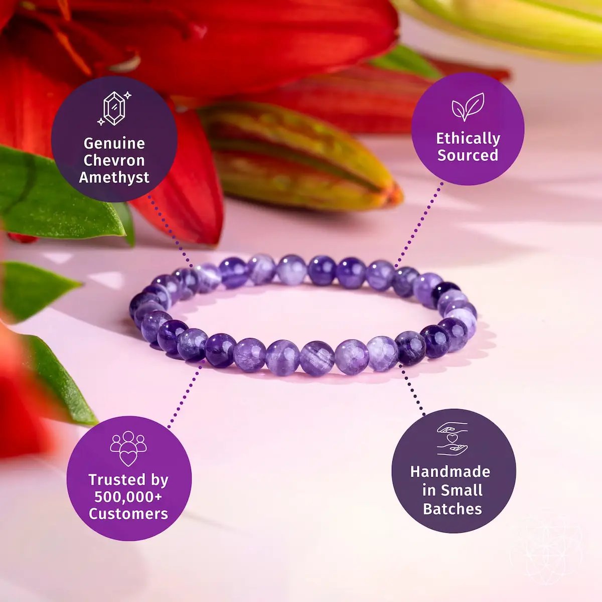 The Purification Bracelet 6mm purple Chevron Amethyst beads Conscious Items handmade on Tampa Home & Garden Store