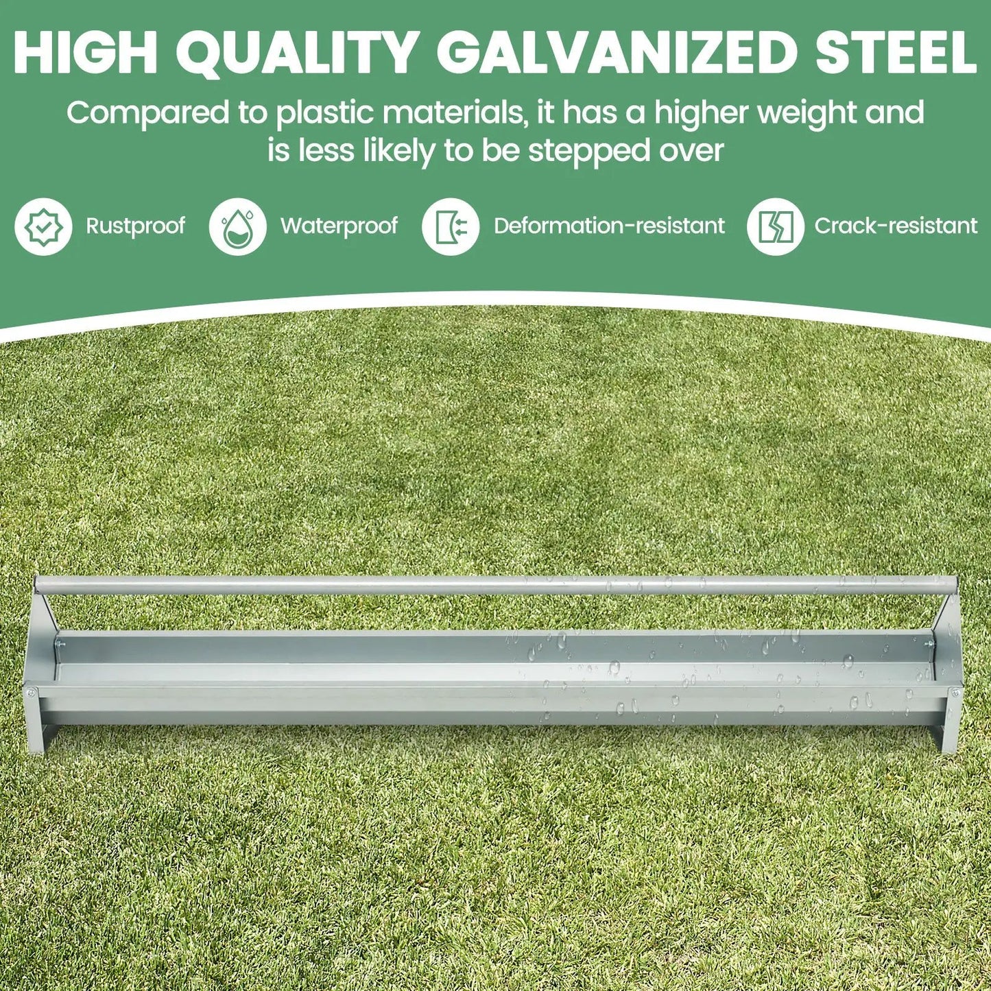 Metal chicken feeder silver galvanized steel with drainage holes on Tampa Home & Garden Store