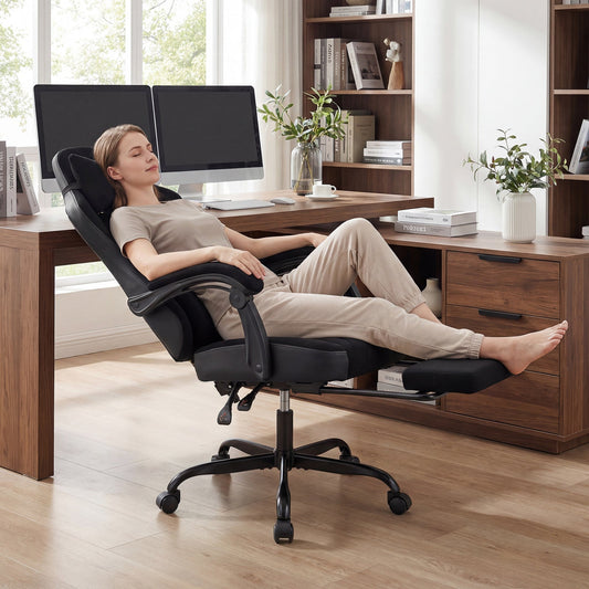Gaming Chair Height Adjustable Computer Chair with Headrest Lumbar Support Linkage Armrests-Black - Tampa Home & Garden Store