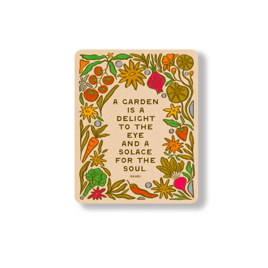 Garden Delight Waterproof Matte Vinyl Sticker with botanical border around a Saadi quote on Tampa Home & Garden Store