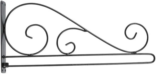 Garden Flag Scroll Bracket, 14 inch wide, black wrought iron wall-mount with decorative scrolls on Tampa Home & Garden Store