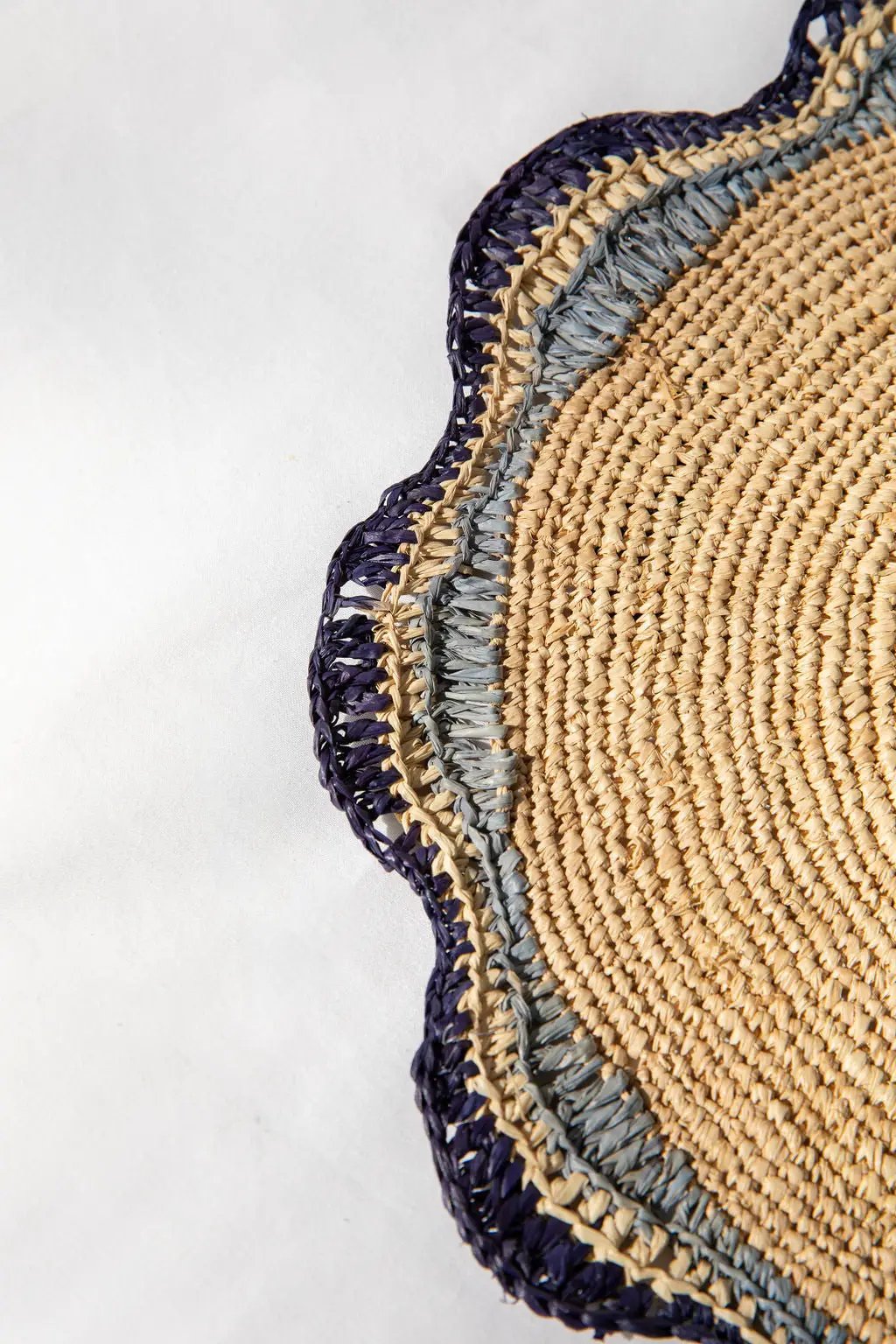 Garden Party Pinwheel Raffia Placemat Set, natural raffia with navy gray border, Payton James on Tampa Home & Garden Store