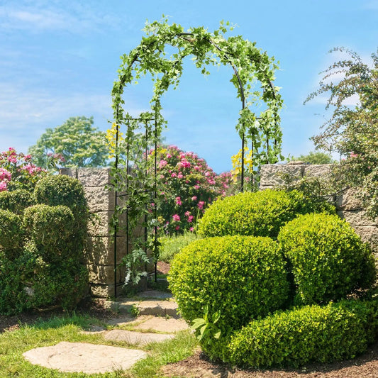 Garden arch arbor trellis with black metal frame wrapped in ivy on Tampa Home & Garden Store