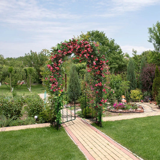 Garden Arch Arbor Trellis with Gate Patio Plant Stand Archway-Black - Tampa Home & Garden Store