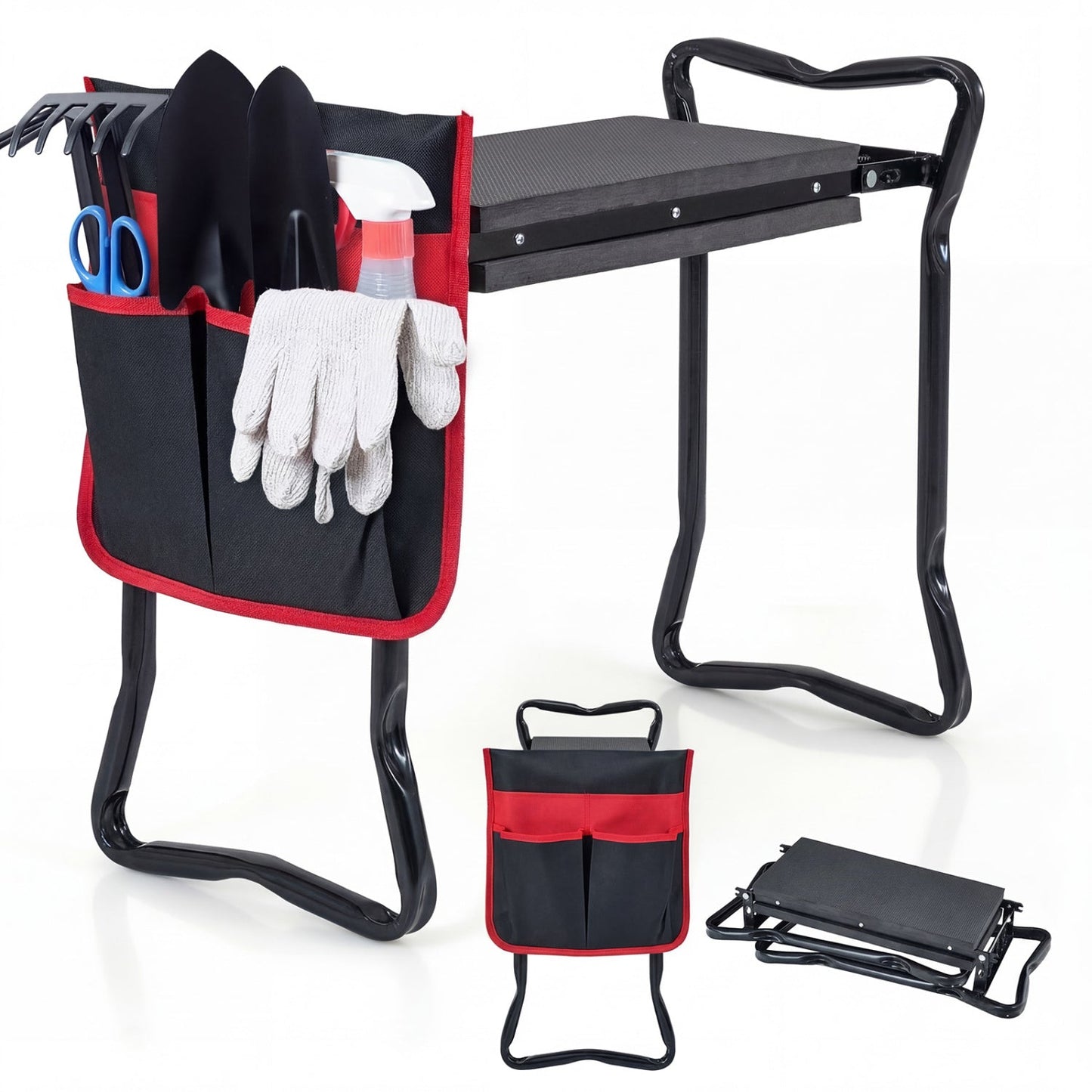 Folding Sturdy Garden Kneeler Pad Cushion Seat with red/black tool pockets DirectDeals on Tampa Home & Garden Store