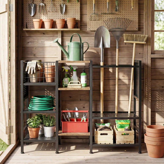 Garden Tool Organizer With Wooden Shelves
