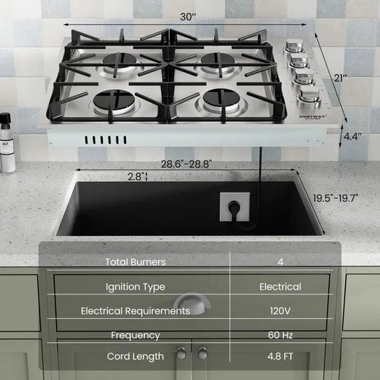 DirectDeals 30 inch gas cooktop with 4 burners, stainless steel with cast iron grates on Tampa Home & Garden Store