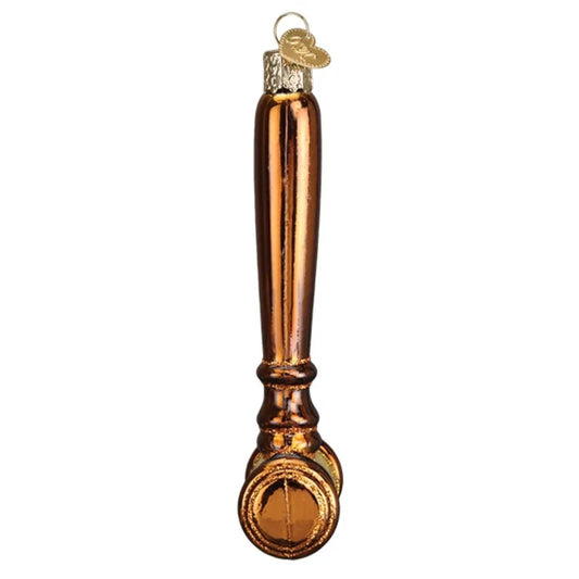 Gavel Glass Ornament copper-gold finish with ornate cap and hanging loop on Tampa Home & Garden Store