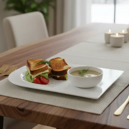 Soup and Sandwich Plate Set of 4 white porcelain appetizer plates on Tampa Home & Garden Store