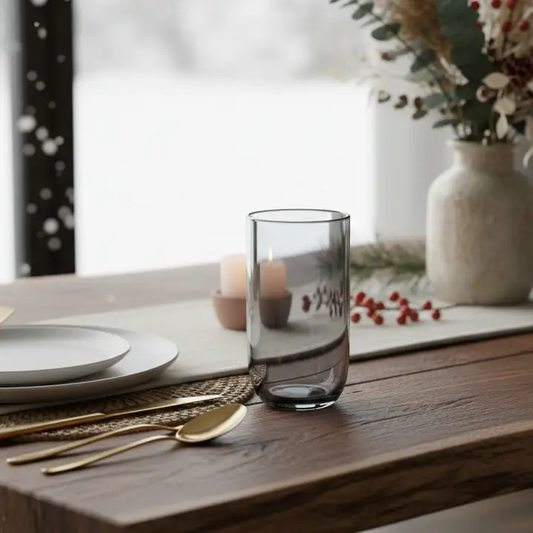Smoke tumbler glass set of 4 in blush hue on wood table on Tampa Home & Garden Store
