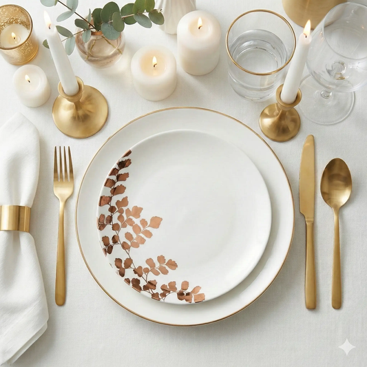 Gold filigree accent salad plates, set of four with gold rim and delicate leaf motif on Tampa Home & Garden Store