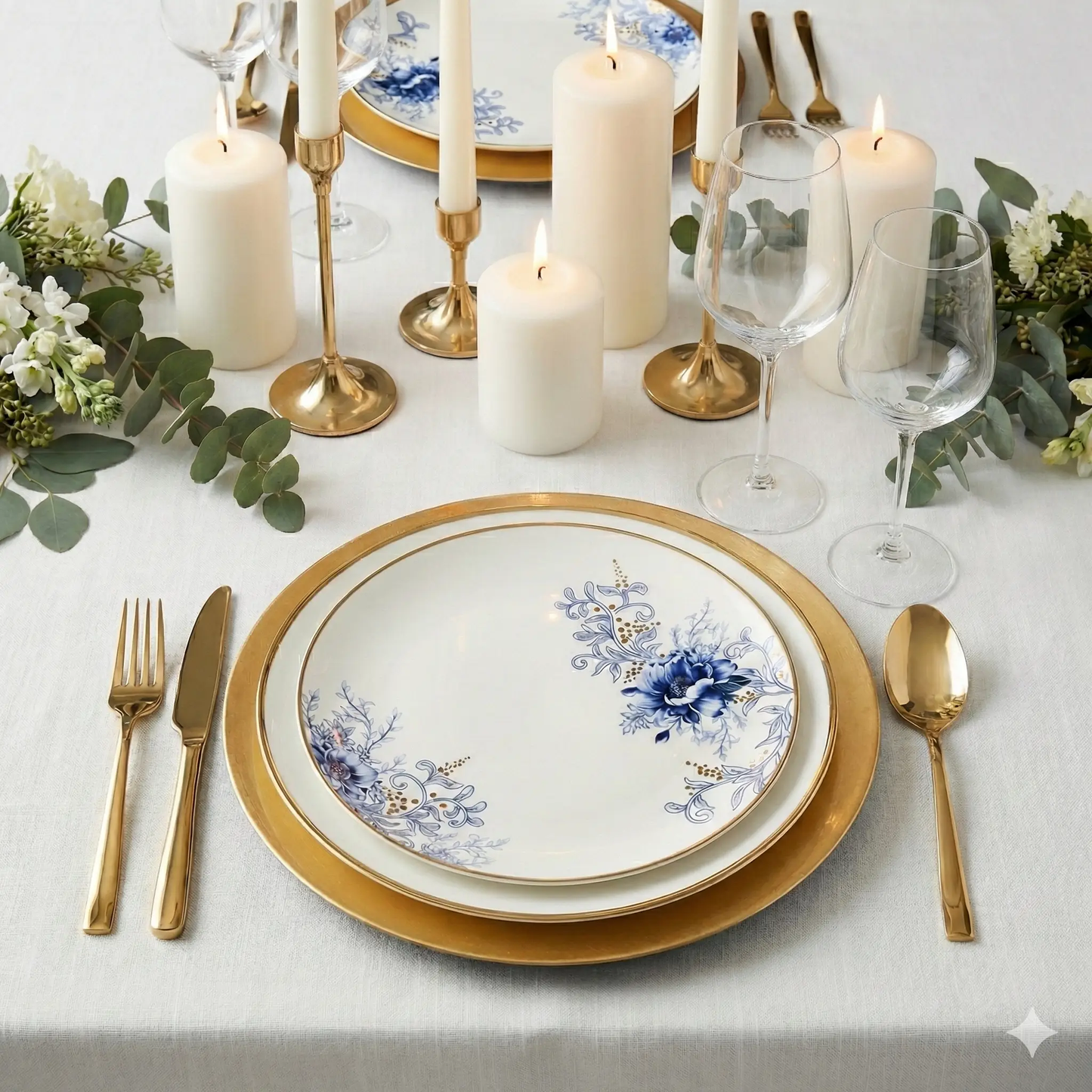 Blue Floral Accent Plate - Set of 4 - Tampa Home & Garden Store