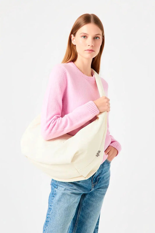 Myra Bag Ivory Shoulder Bag with Circular Handle by Lefrik USA, ivory canvas shoulder bag on Tampa Home & Garden Store