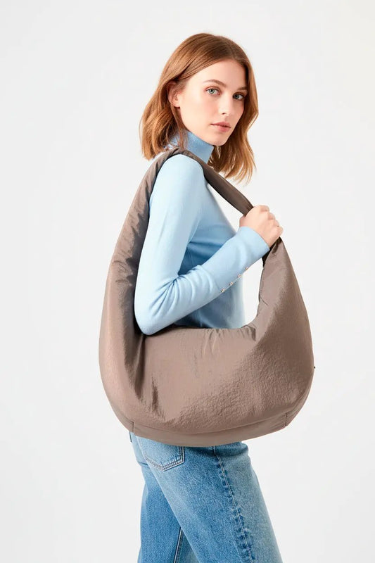 Myra Bag taupe recycled RPET water-resistant shoulder bag by Lefrik USA, medium on Tampa Home & Garden Store