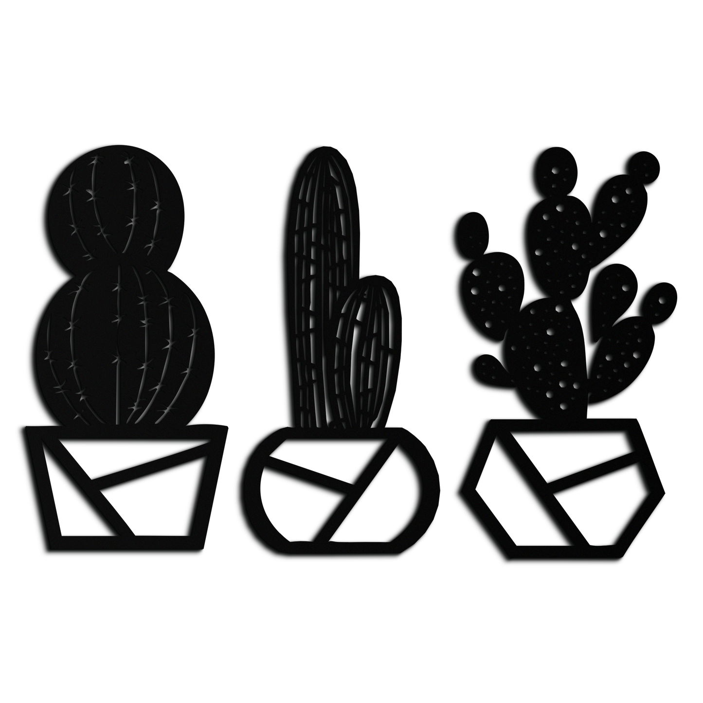 Geometric Cactus Set Metal Wall Art – Modern Black Steel Succulent Decor for Home and Office- KAF518 - Tampa Home & Garden Store