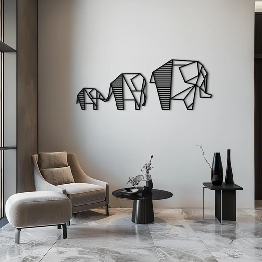 Geometric Elephant Family Metal Wall Art - Modern Minimalist Decor- KAF166 - Tampa Home & Garden Store