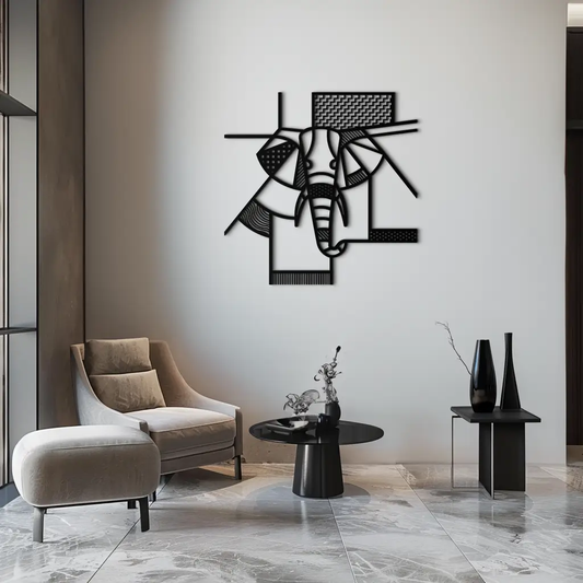 Geometric elephant metal wall art by Enova Art in black, modern safari design on Tampa Home & Garden Store