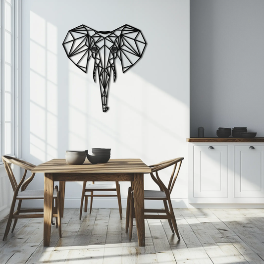 Geometric elephant metal wall art by Enova Art, black steel, modern decor on Tampa Home & Garden Store