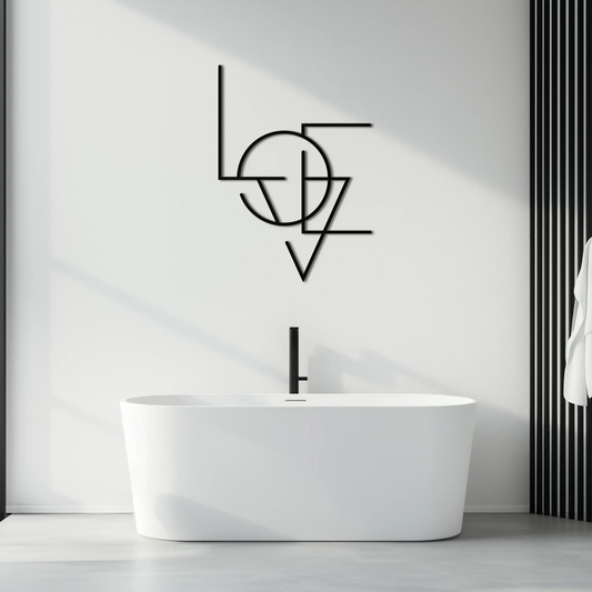 Geometric Love metal wall art in black, modern minimalist wall decor by Enova Art on Tampa Home & Garden Store