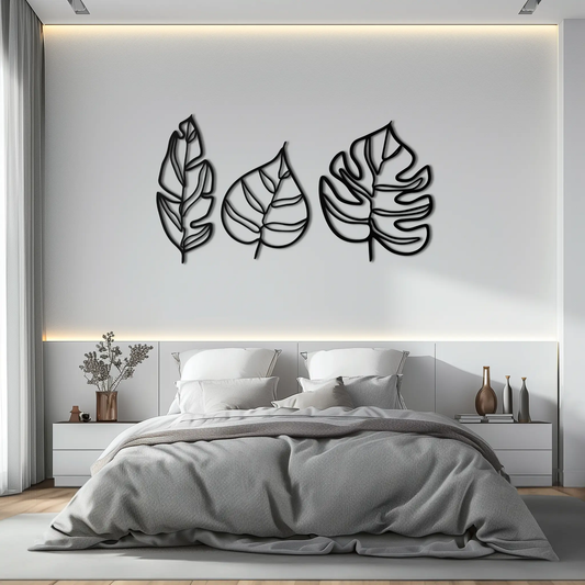 Geometric Leaf Trio Metal Wall Art Set Black metal leaf silhouettes, 3-piece wall decor on Tampa Home & Garden Store