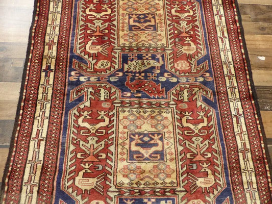 Rugistan Geometric Meshkin Persian Vintage Wool Runner Rug 4 ft x 10 ft red blue ivory handmade on Tampa Home & Garden Store