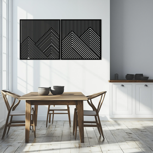 Geometric Mountain Landscape Modern Metal Wall Art 2-panel set in black on Tampa Home & Garden Store