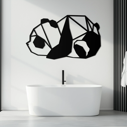 Geometric Sleeping Panda Metal Wall Art black polygon silhouette for modern decor on Tampa Home & Garden Store