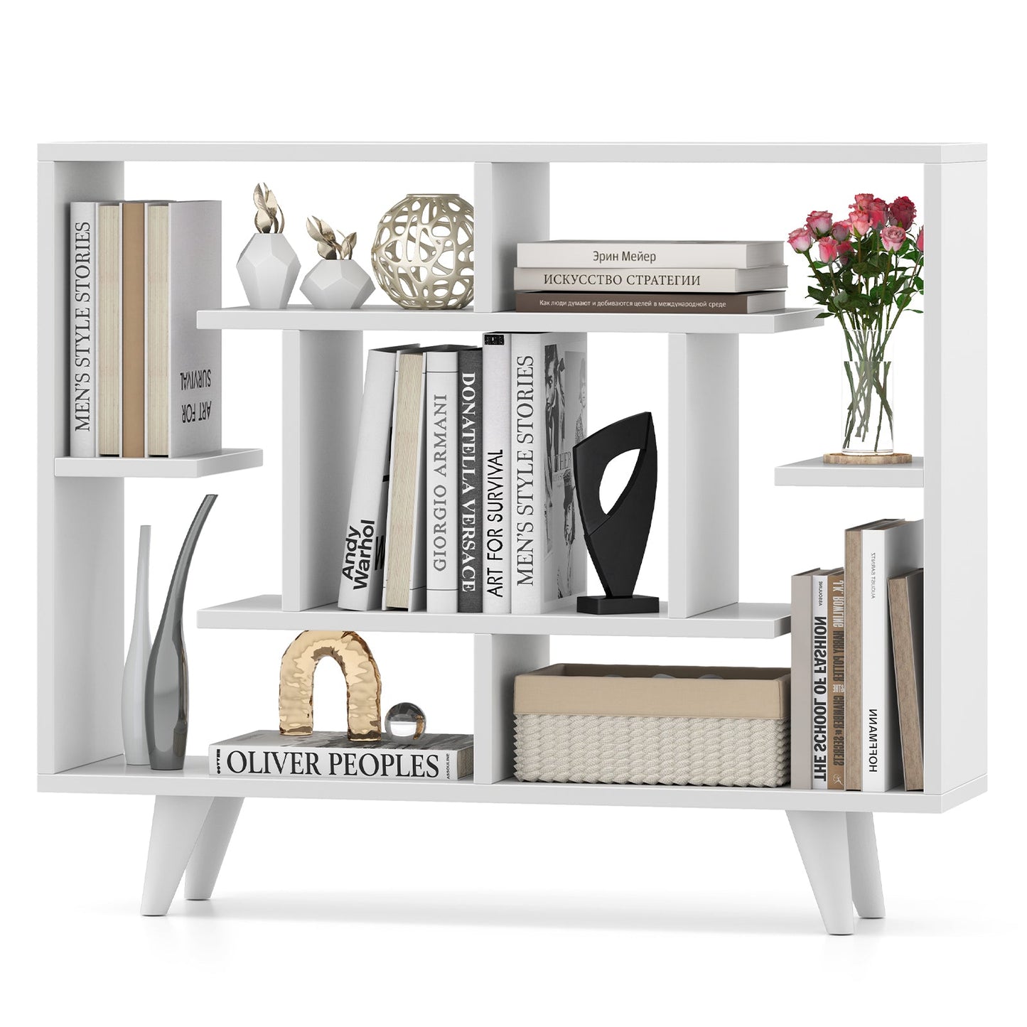 Geometric Bookcase with Anti-Tipping Kit and Storage Shelving Unit-Black