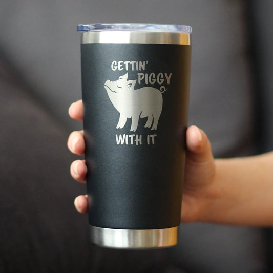 Gettin Piggy insulated wine tumbler with sliding lid, black matte stainless steel on Tampa Home & Garden Store