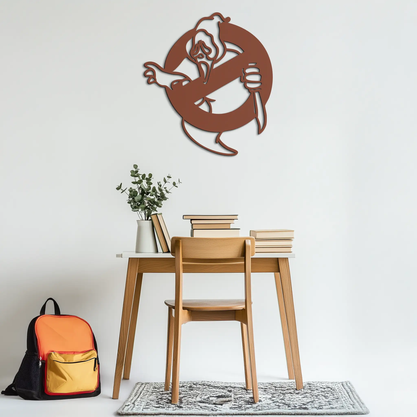 Modern metal wall art Ghost Scream inspired design in brown circular panel by Enova Art on Tampa Home & Garden Store