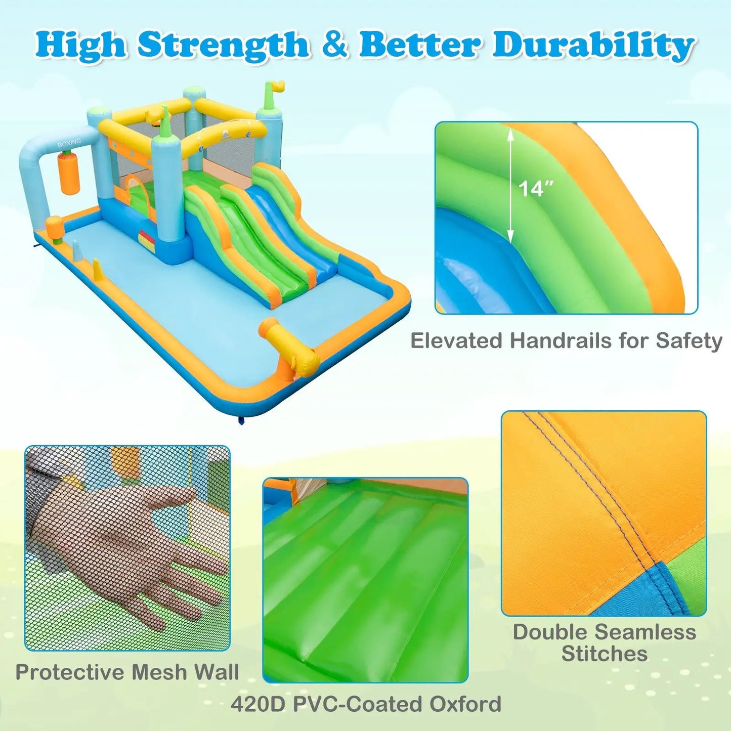 Giant inflatable water slide for kids 3–10 with bright blue base and dual green-yellow slides DirectDeals on Tampa Home & Garden Store