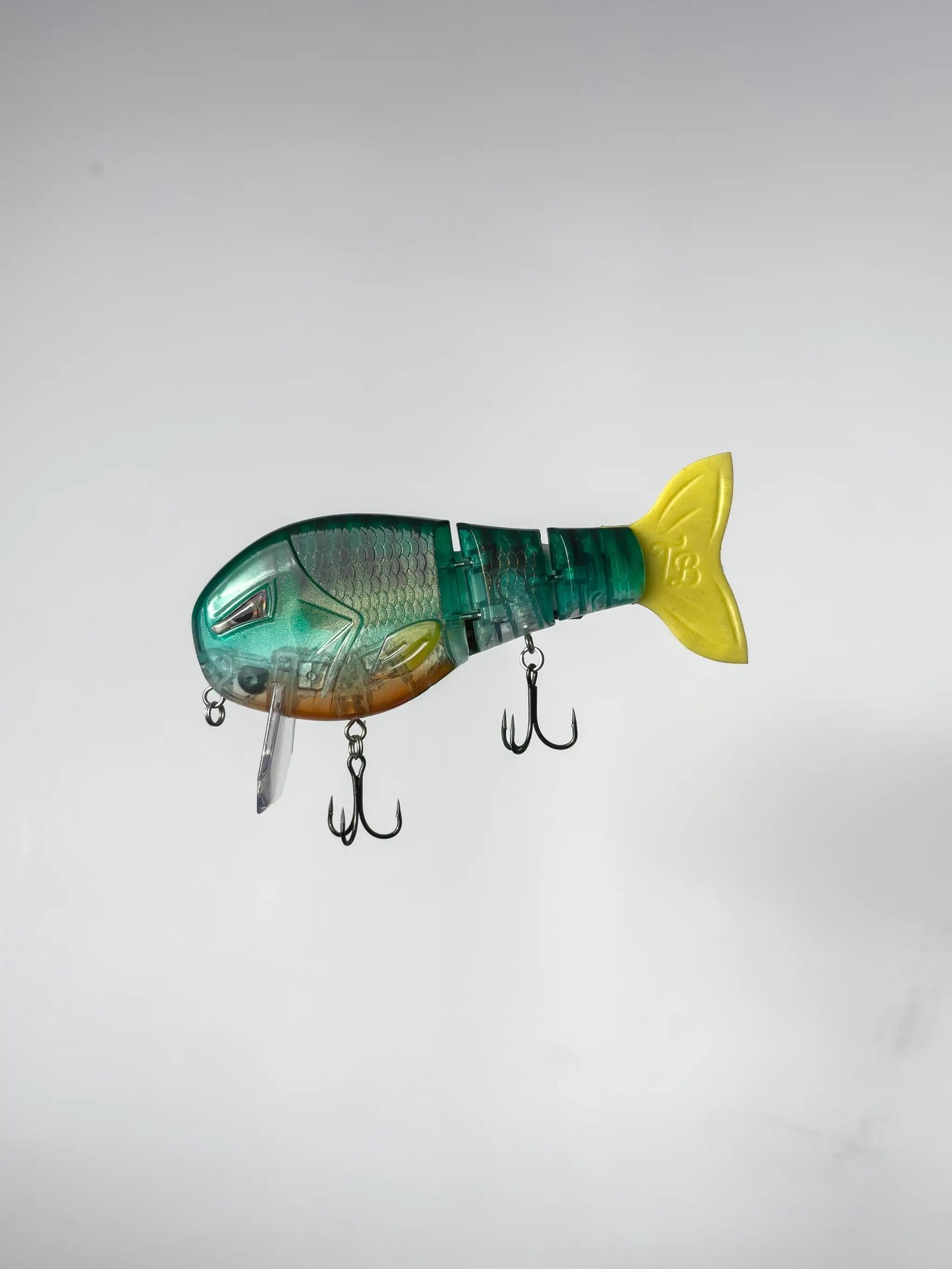 Gill WakeWalker LT resin swimbait lure, green clear body, yellow tail, Throwback Baits on Tampa Home & Garden Store