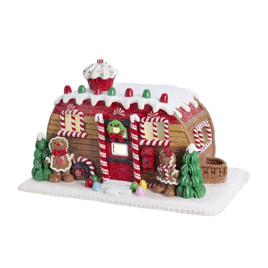 Gingerbread Junction Camper LED Table Piece by The Country Christmas Loft, candy cane trim on Tampa Home & Garden Store