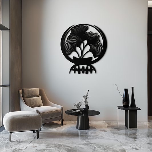 Ginkgo Leaves Abstract Metal Wall Art – Elegant Nature-Inspired Black Steel Decor for Modern Home Interiors- KAF441 - Tampa Home & Garden Store