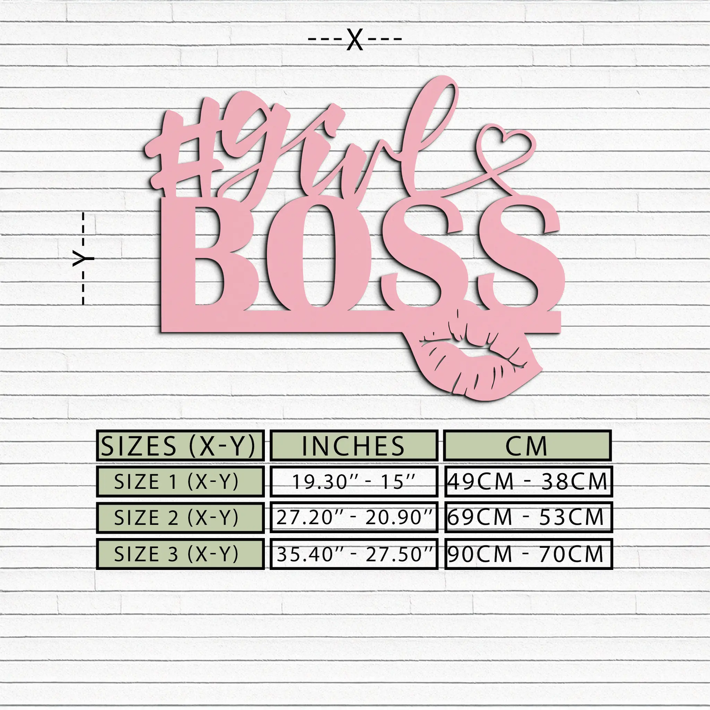 Girl Boss metal wall art, pink script with hand motif, Enova Art feminine power decor on Tampa Home & Garden Store