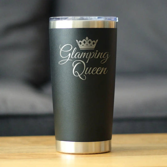 Glamping Queen 20 oz Coffee Tumbler Sliding Lid black matte with silver rims on Tampa Home & Garden Store